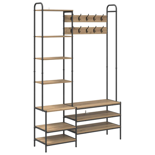 Coat Stand with Shoes Bench Artisan Oak 120.5 x 34 x 190 cm Coat Stand with Shoes Bench Artisan Oak 120.5 x 34 x 190 cm
