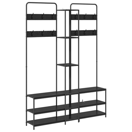 Coat Stand with Shoes Bench Black Oak 143 x 30 x 199.5 cm Coat Stand with Shoes Bench Black Oak 143 x 30 x 199.5 cm