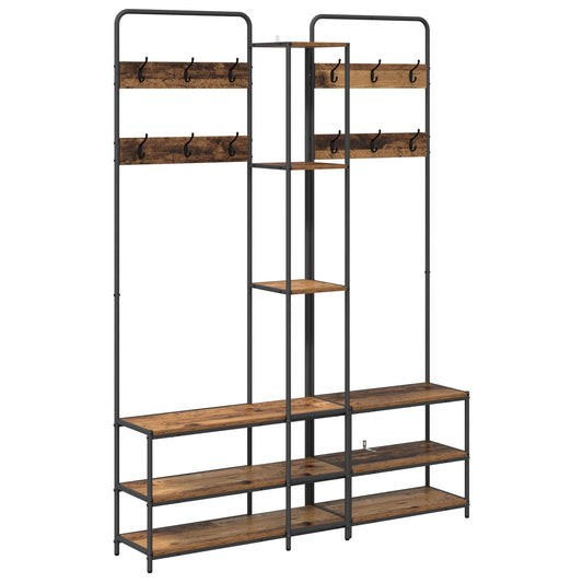 Coat Stand with Shoes Bench Old Wood 143 x 30 x 199.5 cm Coat Stand with Shoes Bench Old Wood 143 x 30 x 199.5 cm