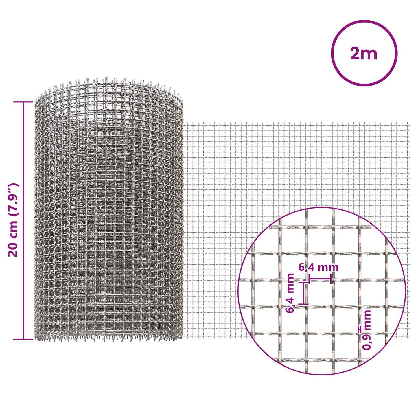 Mesh Screen 20 x 200 cm 3 Mesh Stainless Steel 201 Silver