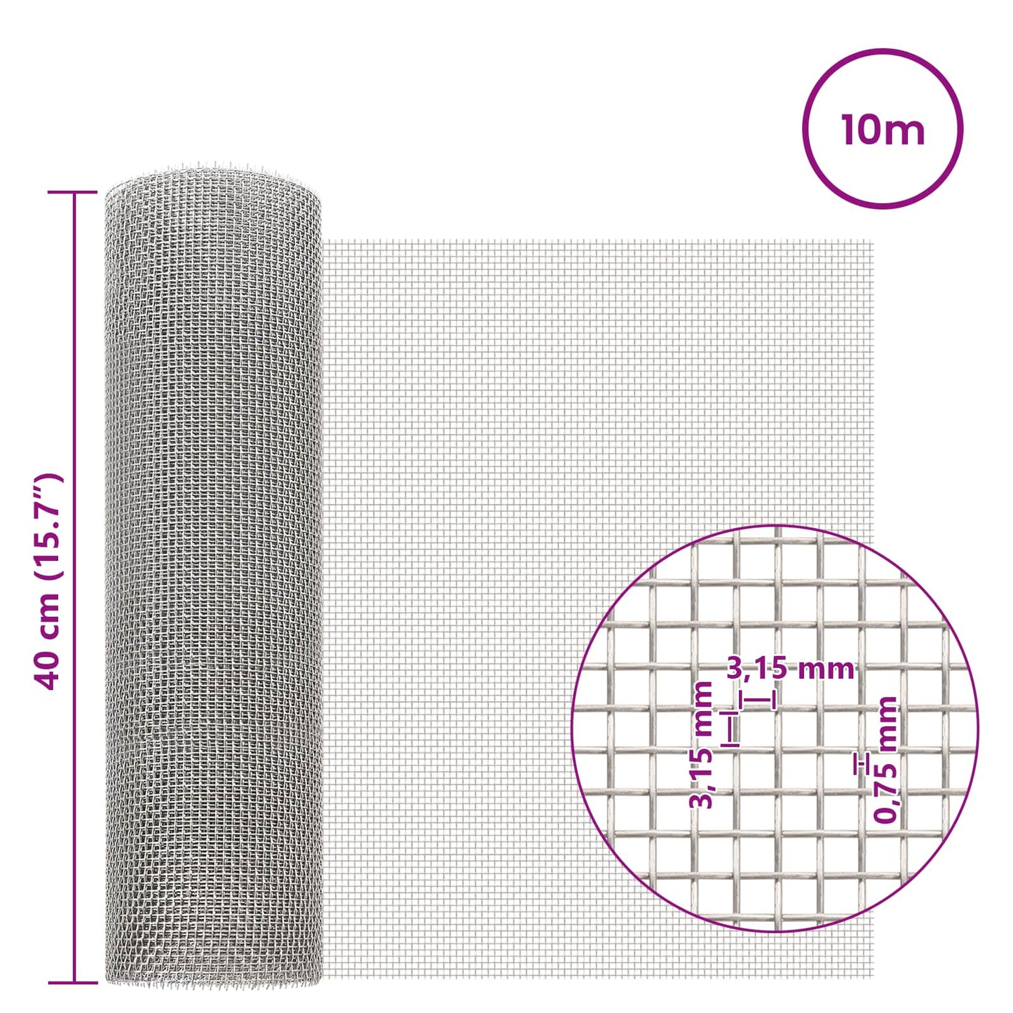 Mesh Screen 40 x 1000 cm 6 Mesh Stainless Steel 201 Silver