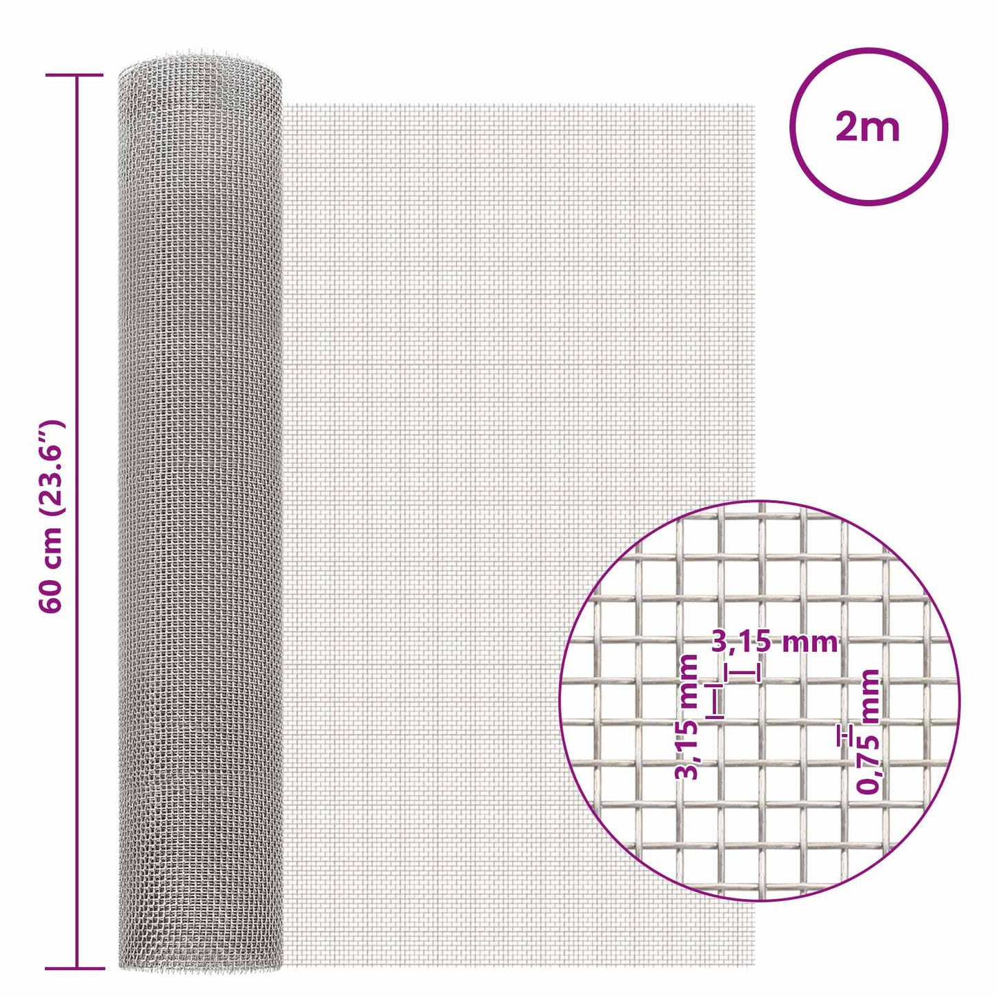 Mesh Screen 60 x 200 cm 6 Mesh Stainless Steel 201 Silver