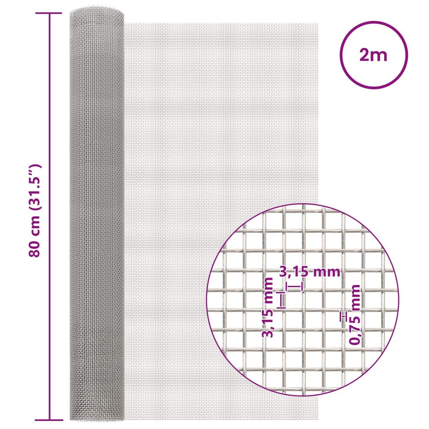 Mesh Screen 80 x 200 cm 6 Mesh Stainless Steel 201 Silver
