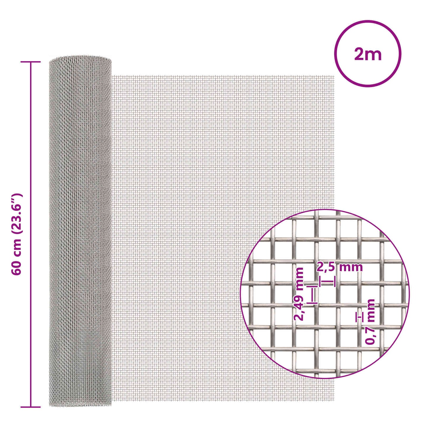 Mesh Screen 60 x 200 cm 8 Mesh Stainless Steel 201 Silver
