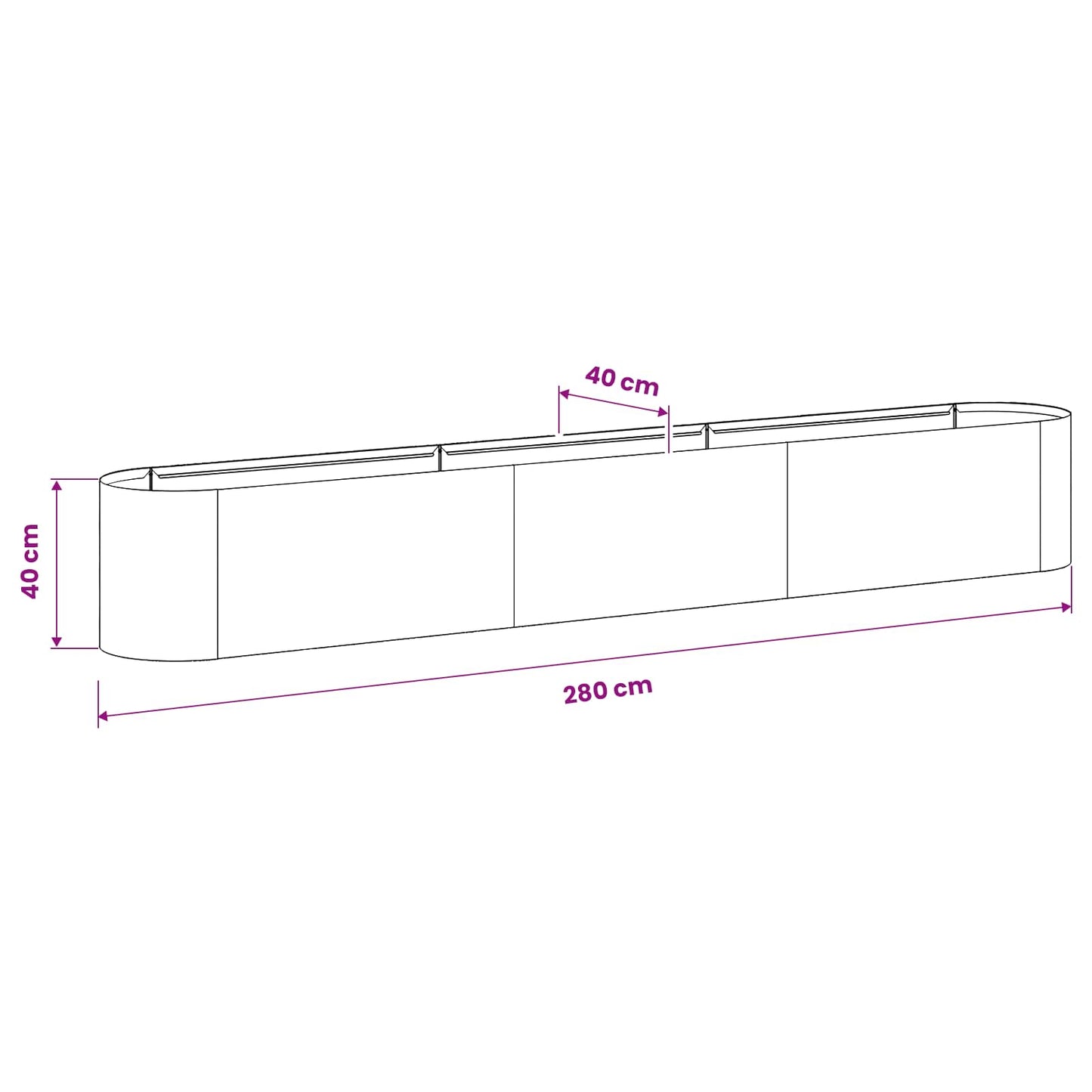Raised Garden Bed Anthracite 280 x 40x 40 cm
