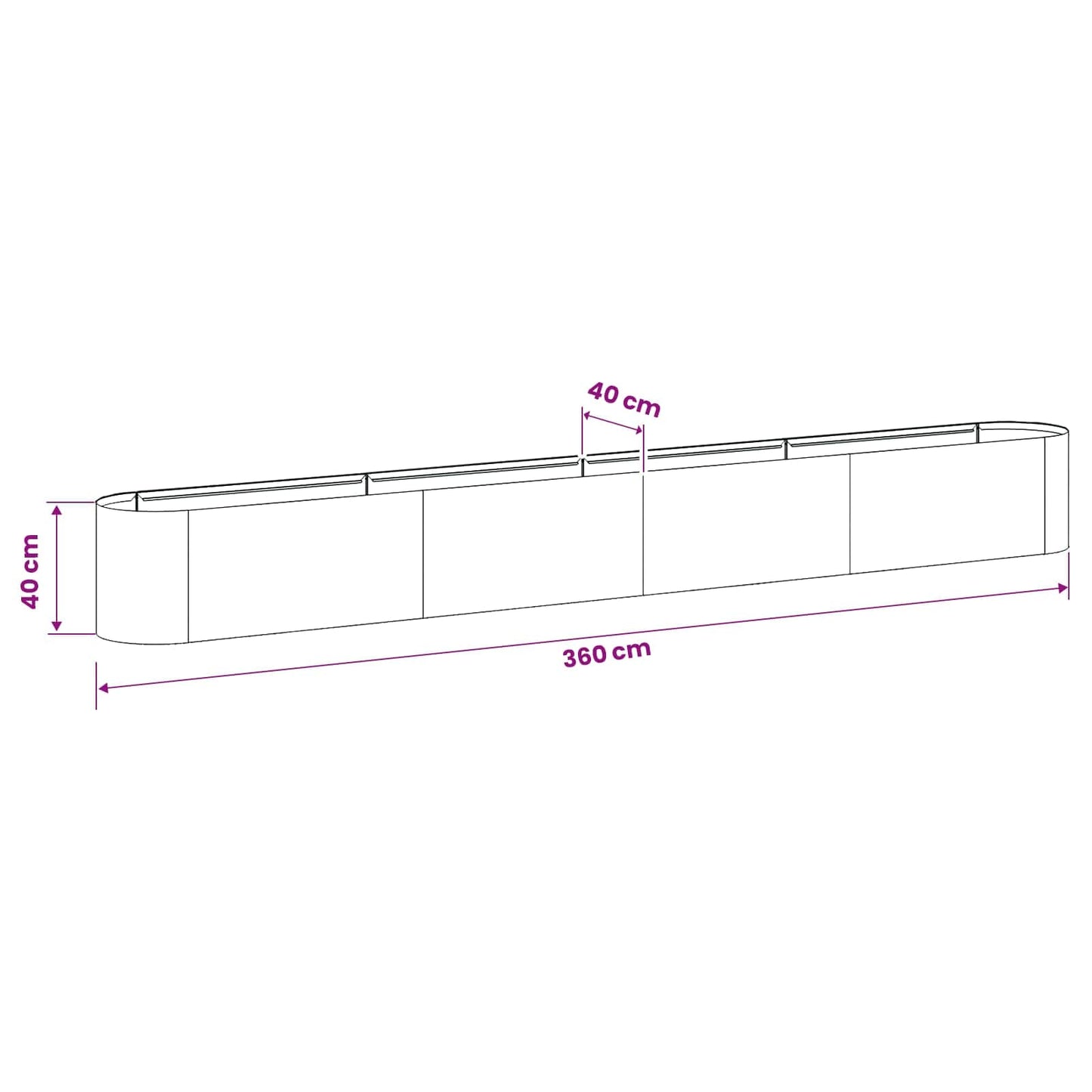 Raised Garden Bed Galvanised Steel 360 x 40x 40 cm