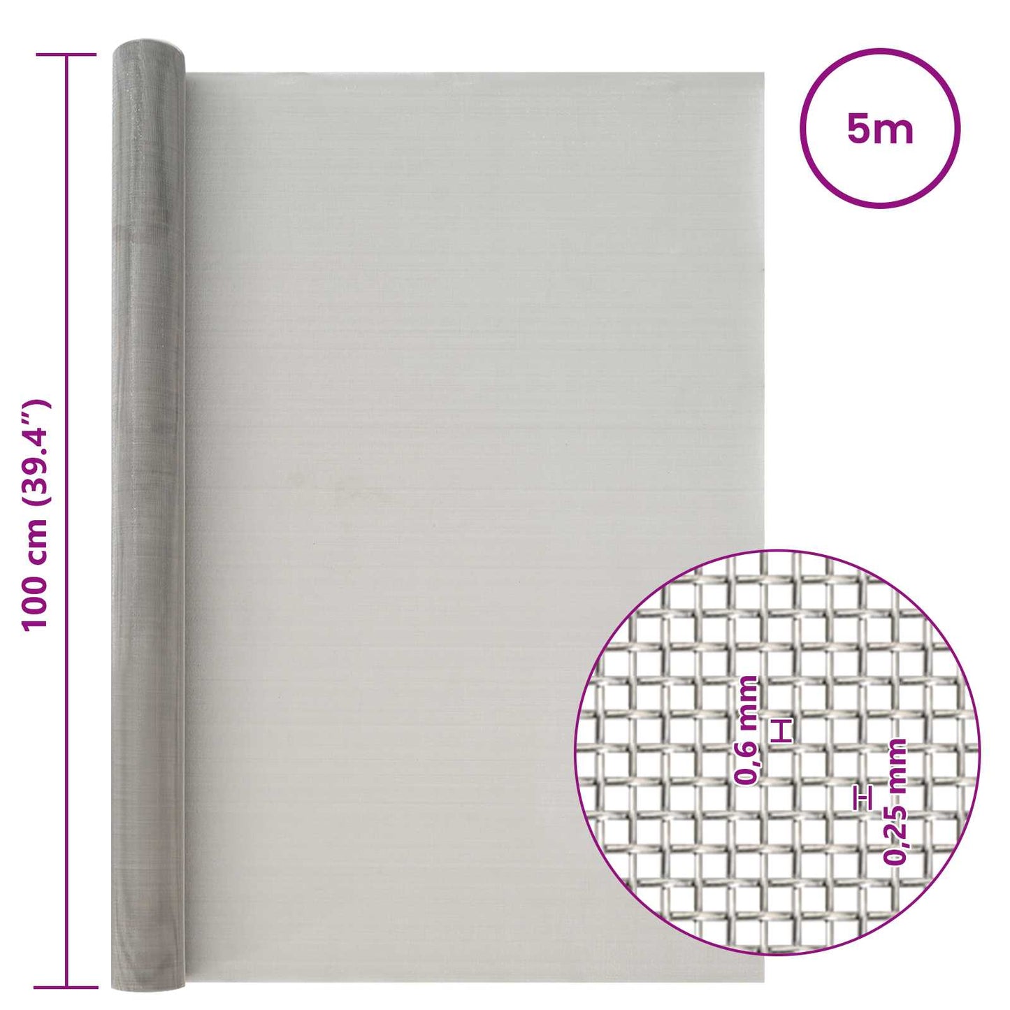 Mesh Screen 100 x 500 cm 30 Mesh Stainless Steel 201 Silver