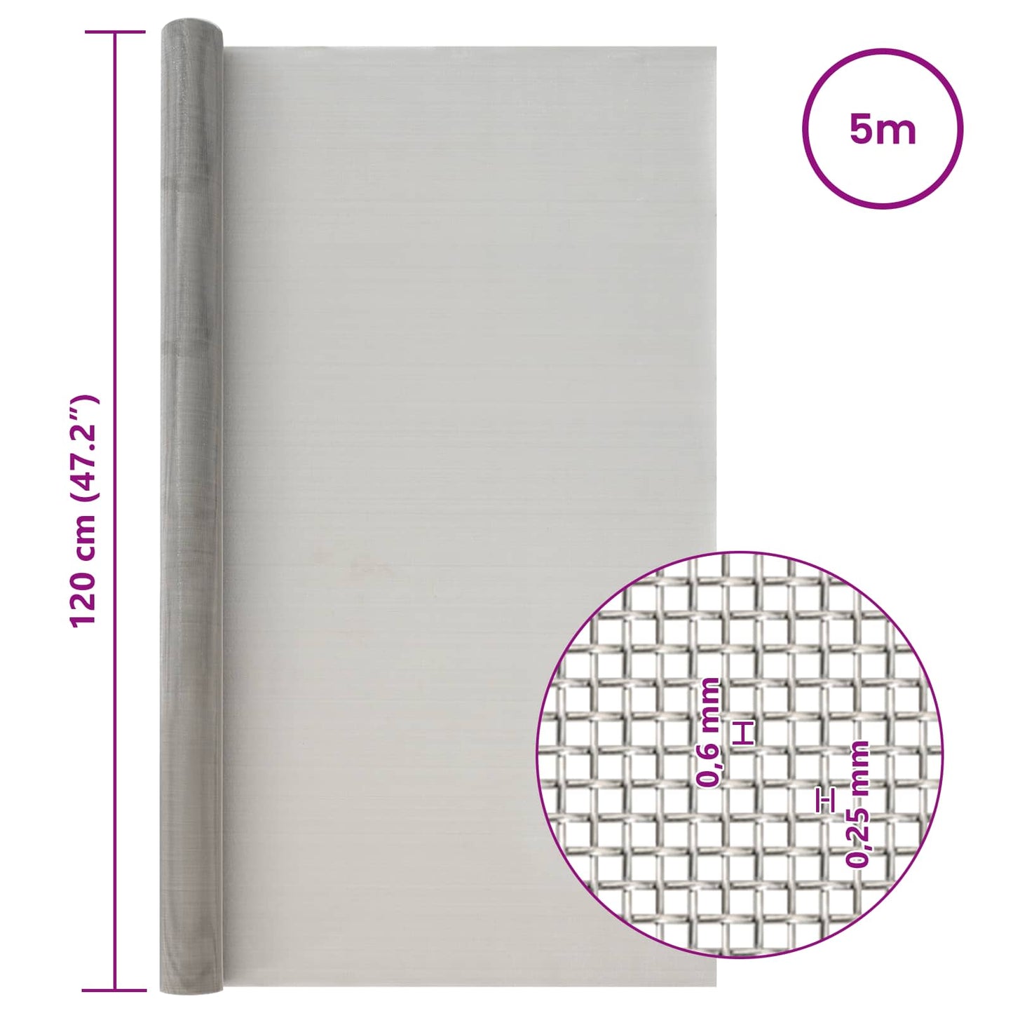 Mesh Screen 120 x 500 cm 30 Mesh Stainless Steel 201 Silver