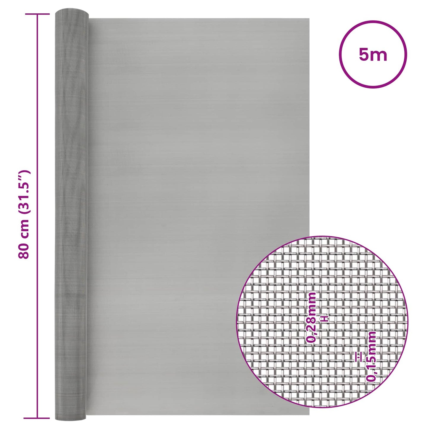 Mesh Screen 80 x 500 cm 60 Mesh Stainless Steel 201 Silver