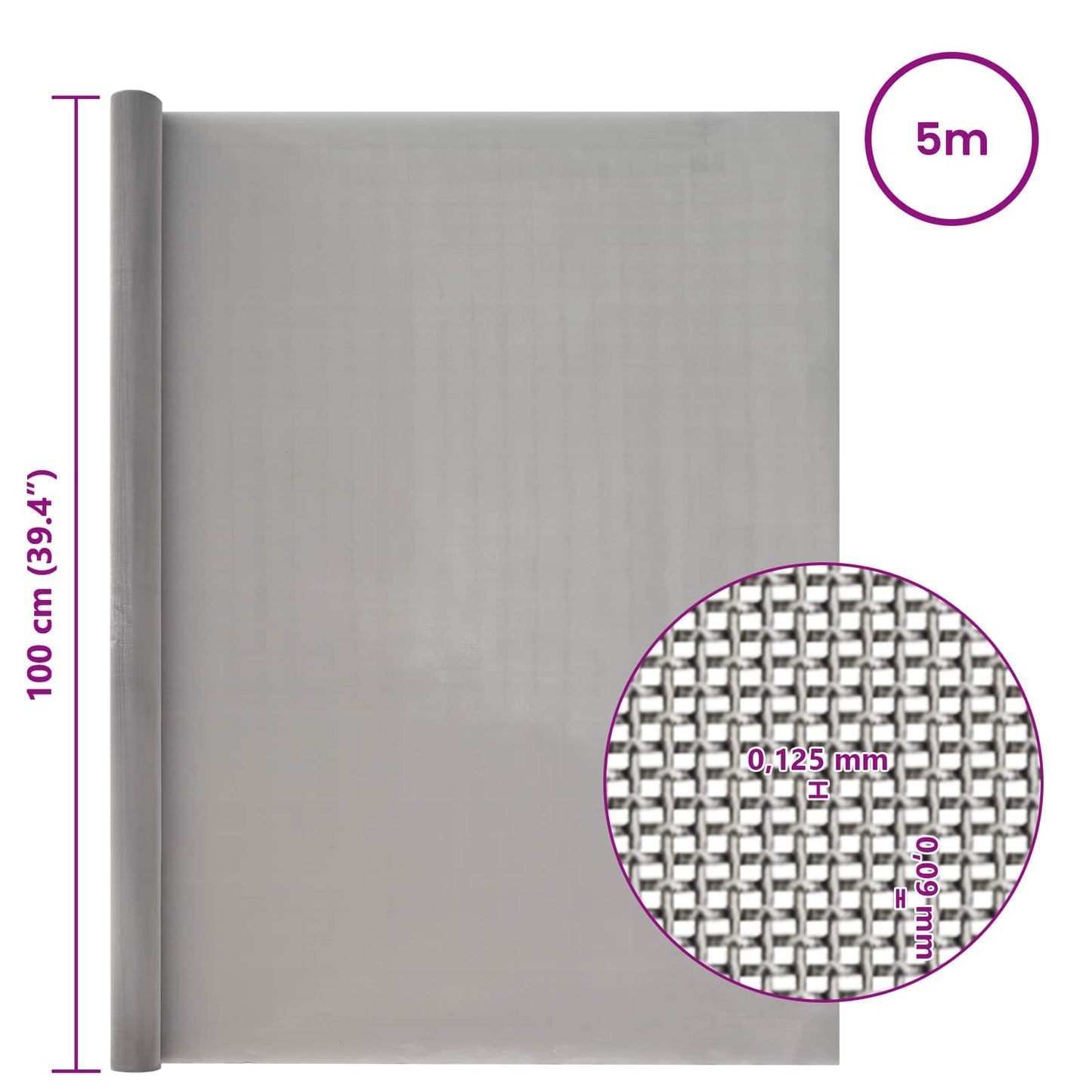Mesh Screen 100 x 500 cm 120 Mesh Stainless Steel 201 Silver