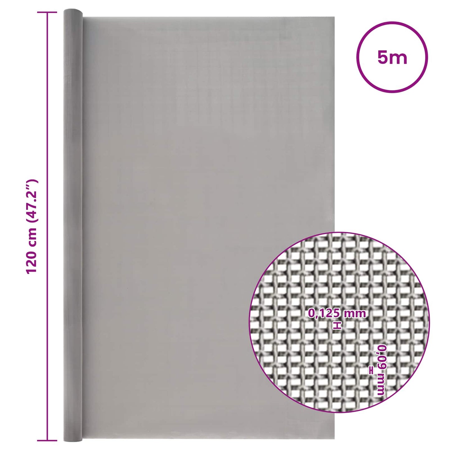 Mesh Screen 120 x 500 cm 120 Mesh Stainless Steel 201 Silver