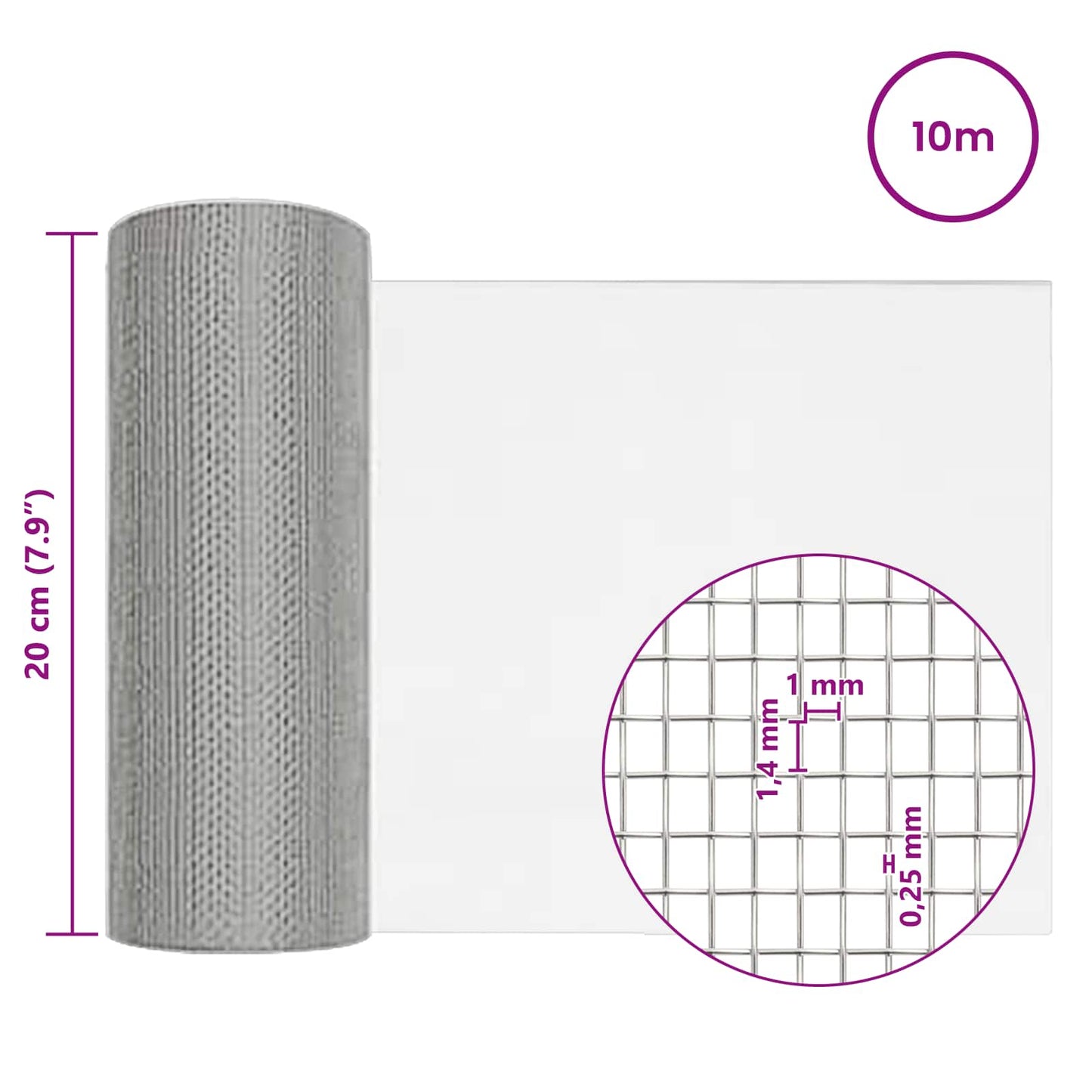 Mesh Screen 20 x 1000 cm 18 Mesh Stainless Steel 201 Silver