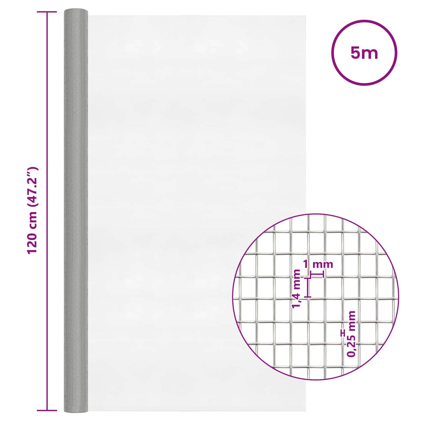 Mesh Screen 120 x 500 cm 18 Mesh Stainless Steel 201 Silver