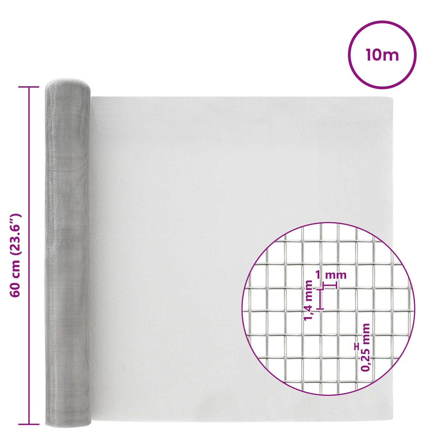 Mesh Screen 60 x 1000 cm 18 Mesh Stainless Steel 201 Silver