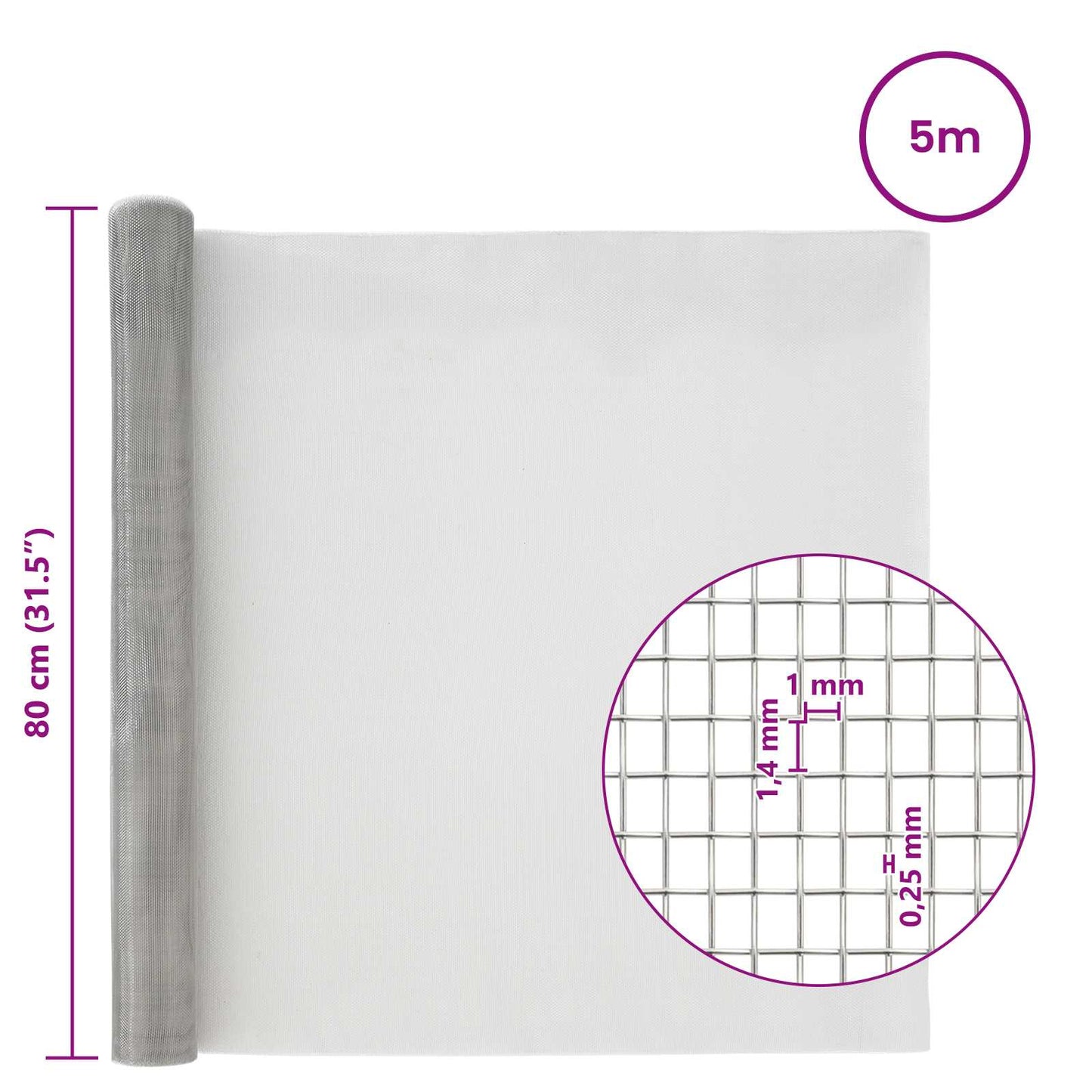 Mesh Screen 80 x 500 cm 18 Mesh Stainless Steel 201 Silver