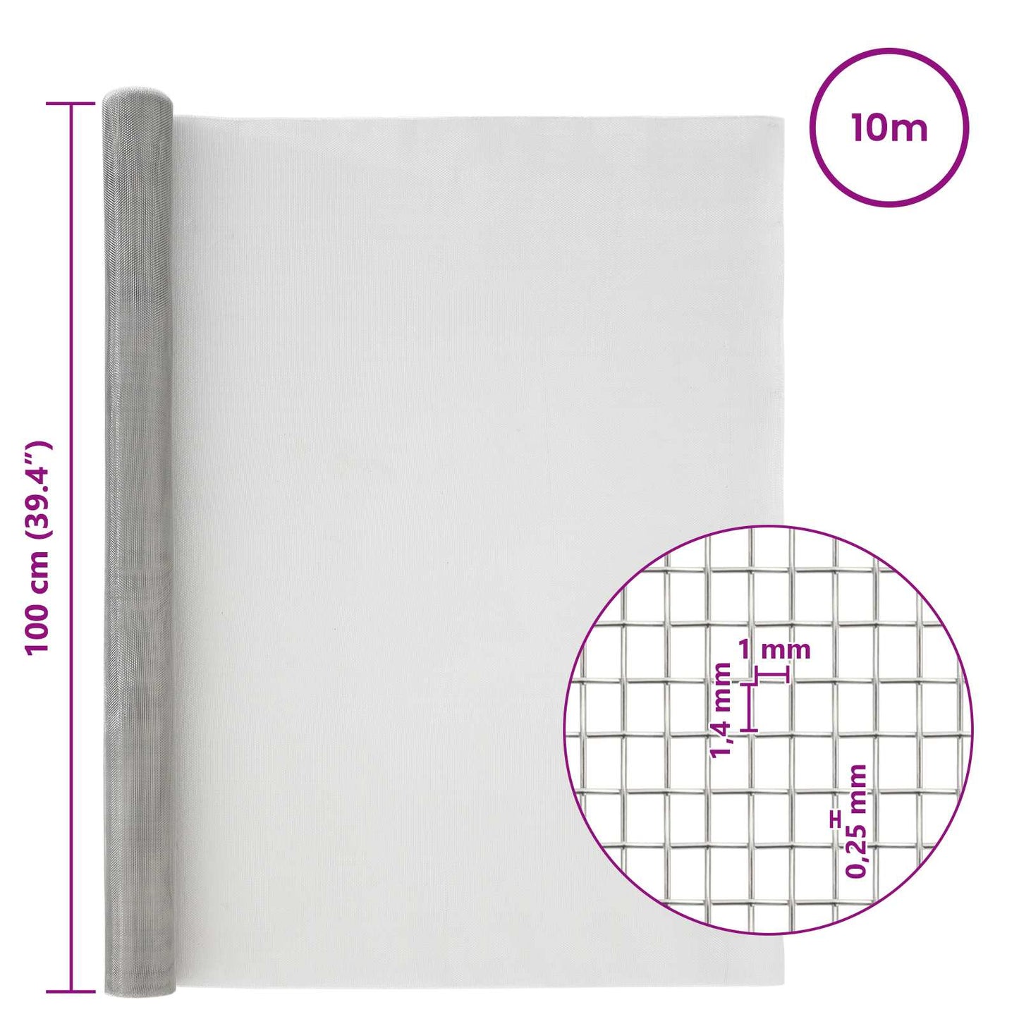 Mesh Screen 100 x 1000 cm 18 Mesh Stainless Steel 201 Silver
