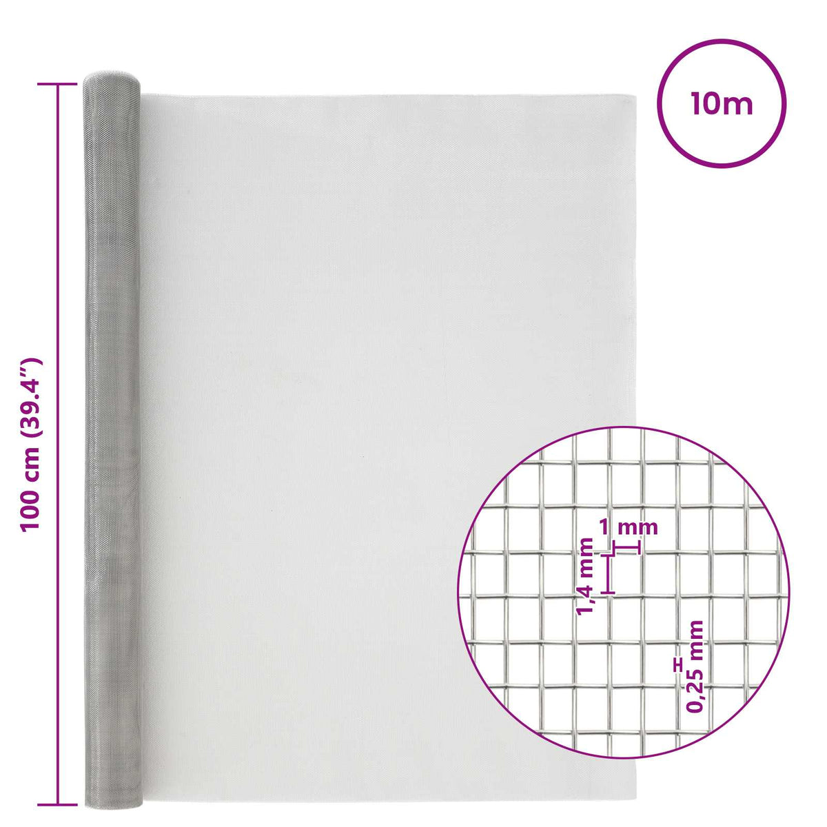 Mesh Screen 100 x 1000 cm 18 mesh Stainless Steel 304 Silver