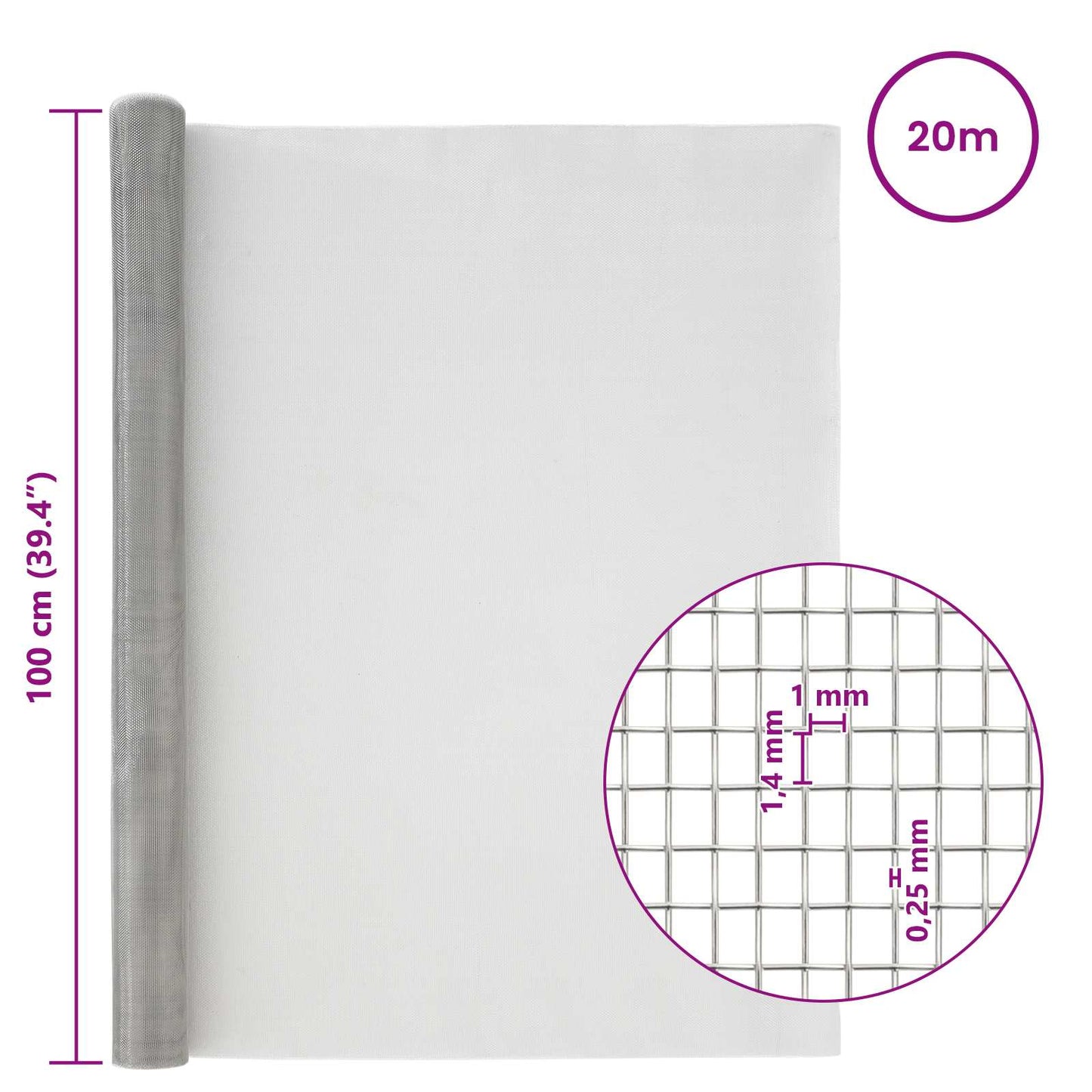 Mesh Screen 100 x 2000 cm 18 Mesh Stainless Steel 201 Silver
