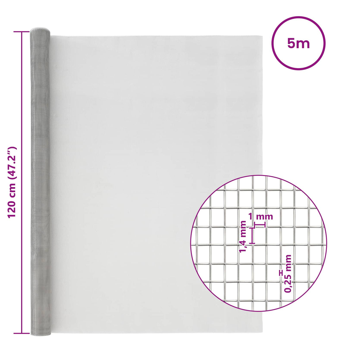 Mesh Screen 18 mesh 120 x 500 cm Stainless Steel 304 Silver