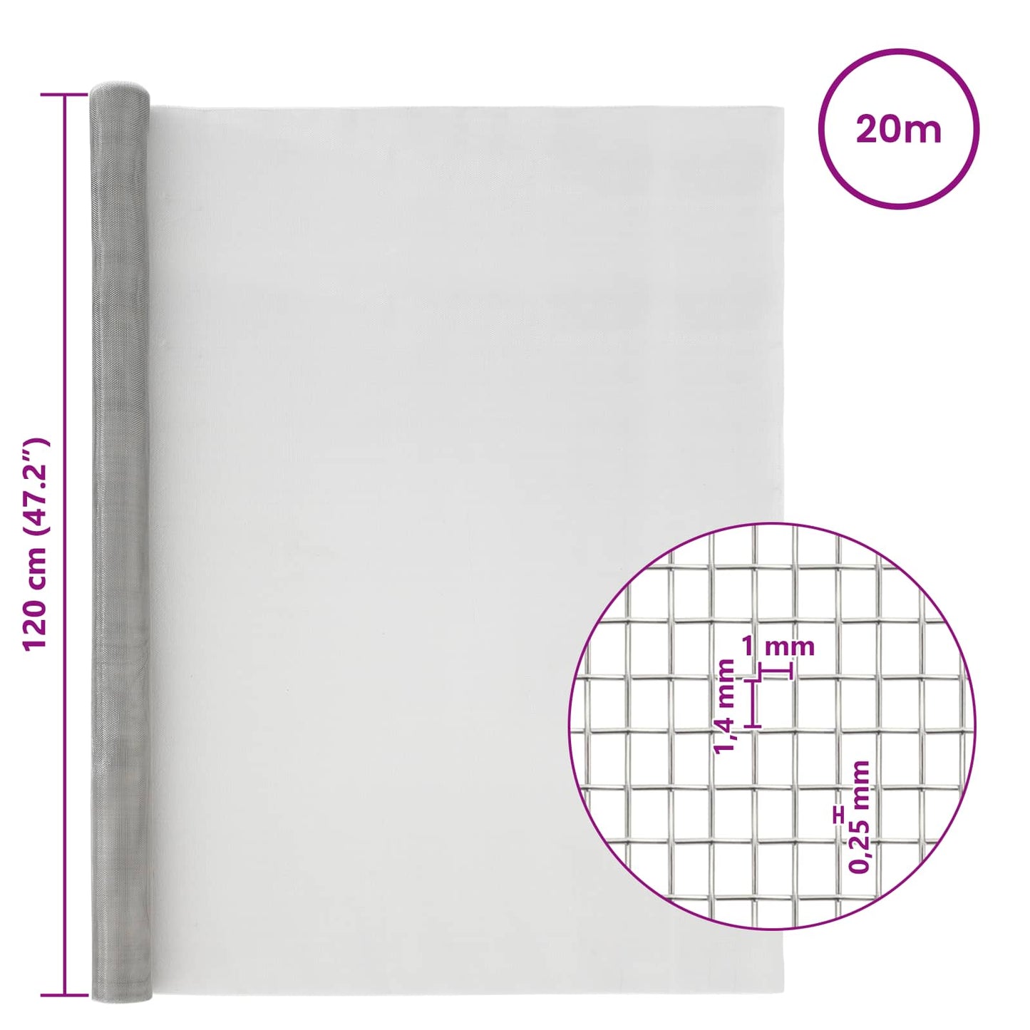 Mesh Screen 120 x 2000 cm 18 Mesh Stainless Steel 201 Silver