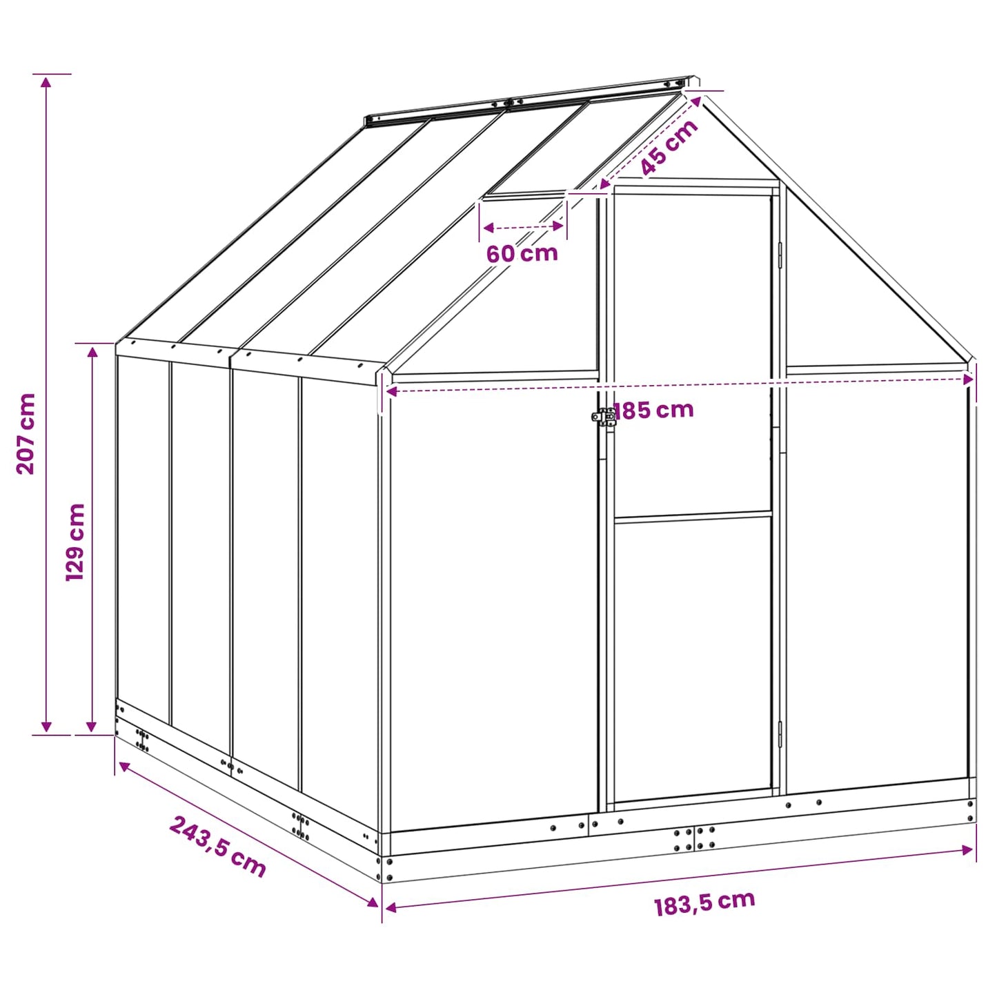 Garden Greenhouse with Door Anthracite 183.5 x 243.5 x 207 cm