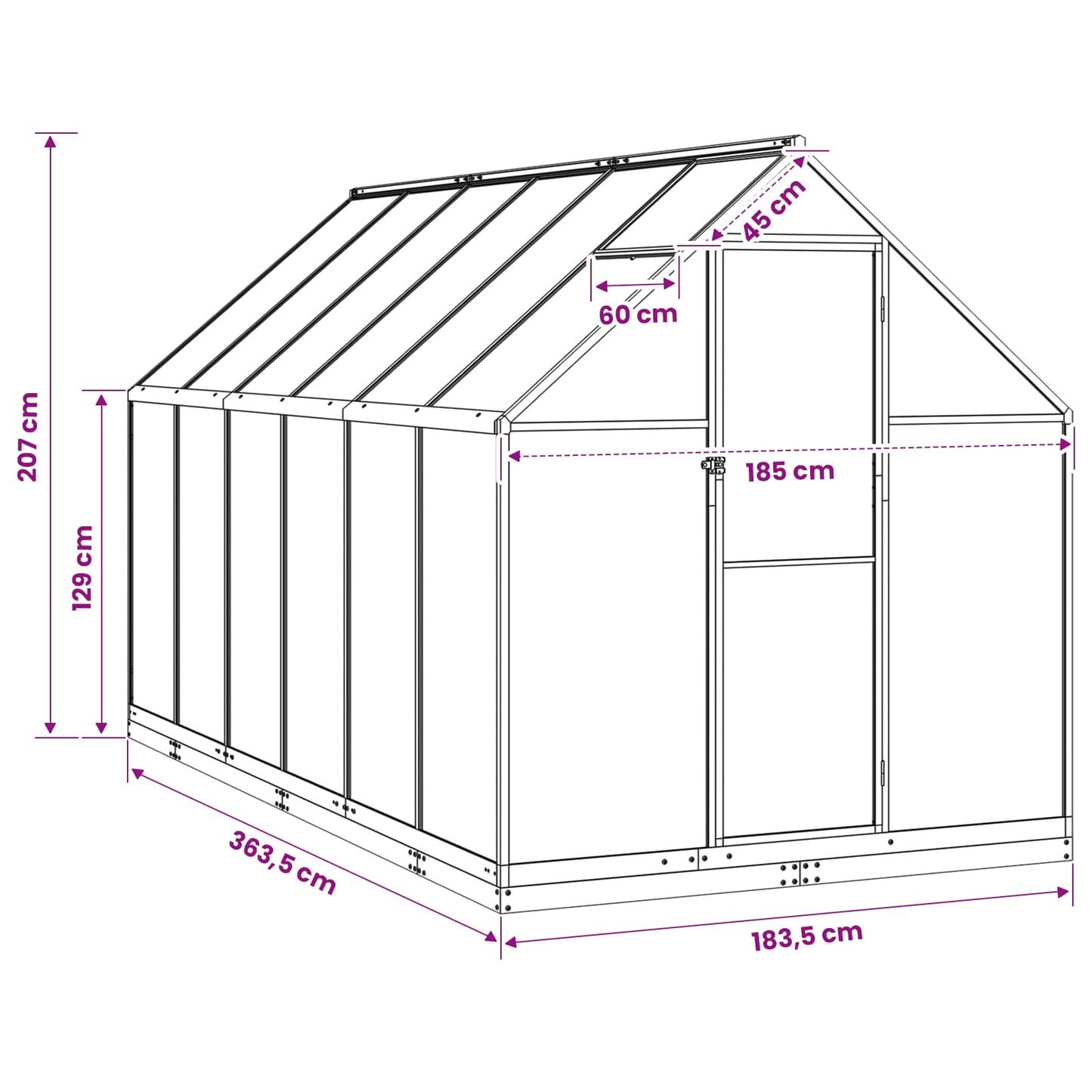 Garden Greenhouse with Door Anthracite 183.5 x 363.5 x 207 cm