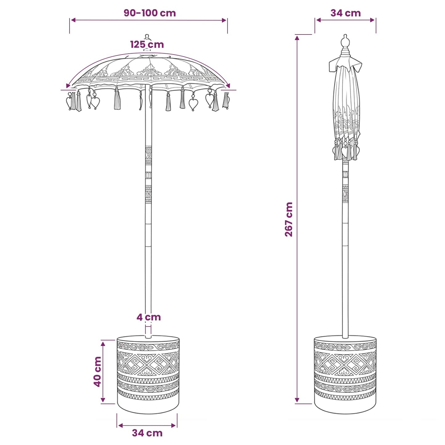 Balinese Parasol with Base 2 pcs Yellow