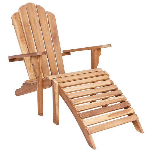 Garden Adirondack Chair with Footrest Natural Solid Teak Wood Garden Adirondack Chair with Footrest Natural Solid Teak Wood
