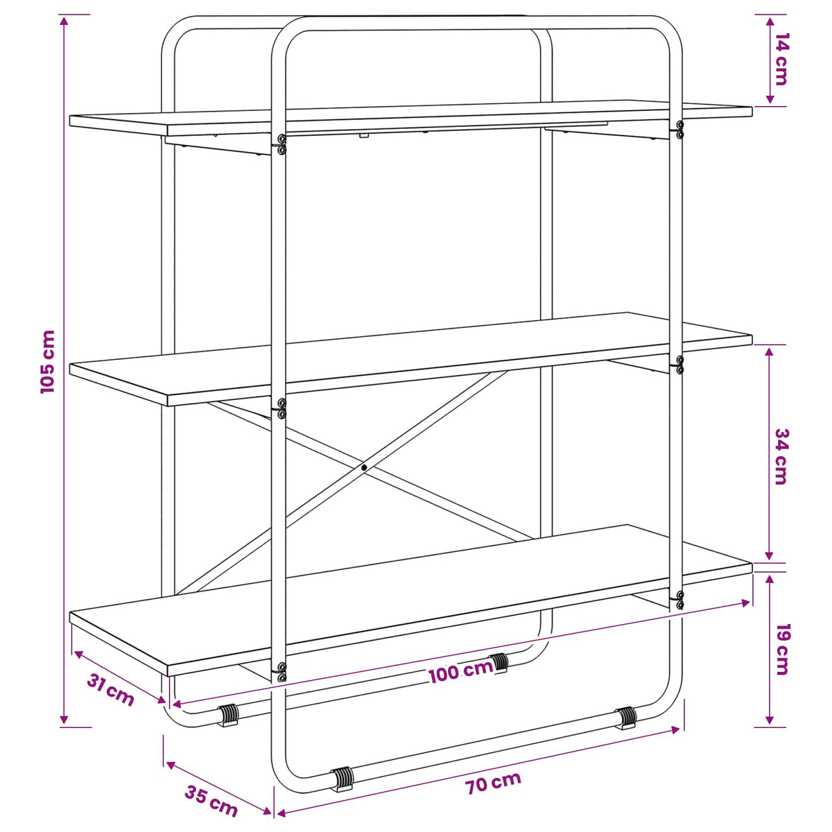 Bookshelf 3-Tier 100 x 35 x 105 cm PB Black Oak