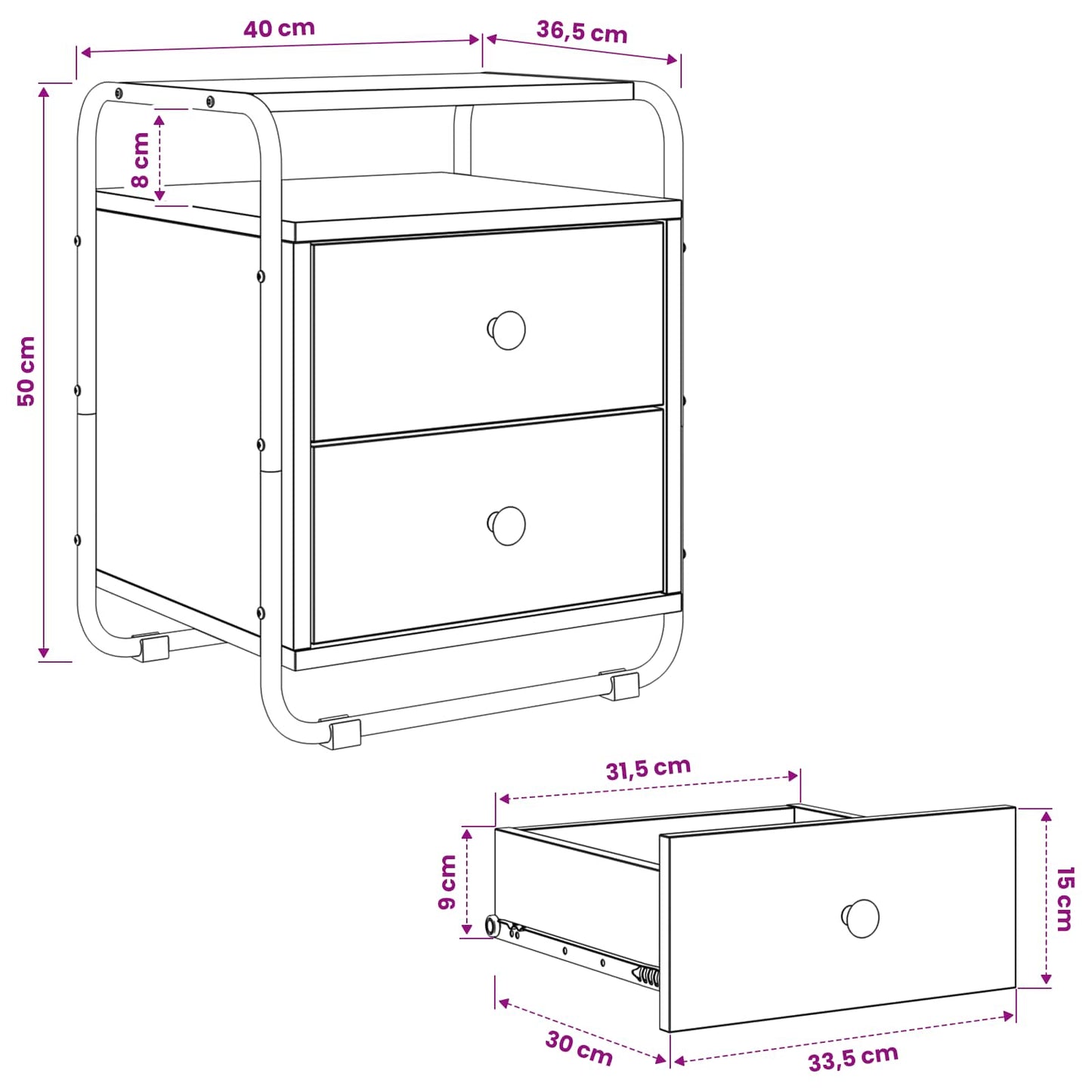 Bedside Cabinet 2 pcs Black Oak 40 x 36.5 x 50 cm