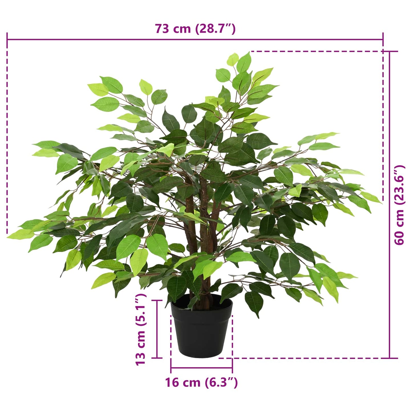 Artificial Ficus Plant Green 73 x 16 x 60 cm Fabric and Wood