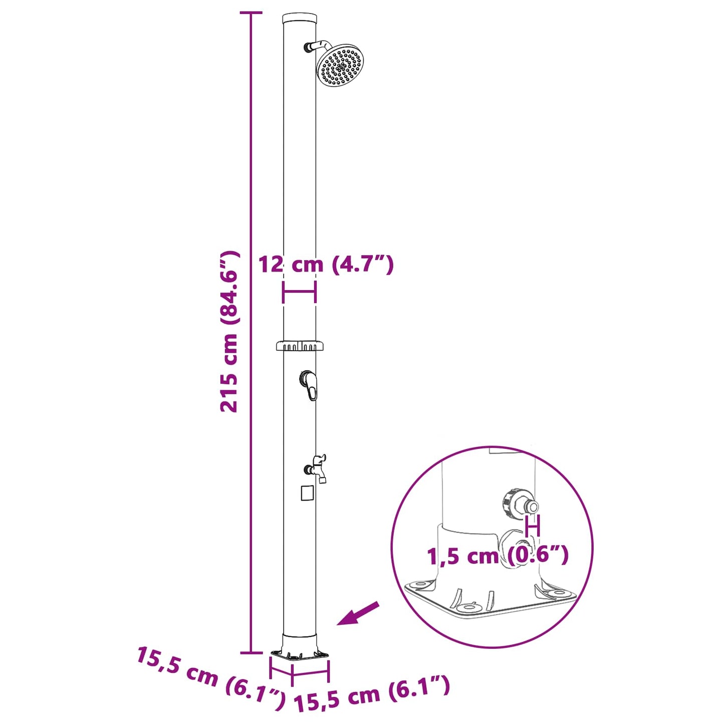Solar Shower with Shower Head and Faucet PVC, ABS, Zinc Alloy
