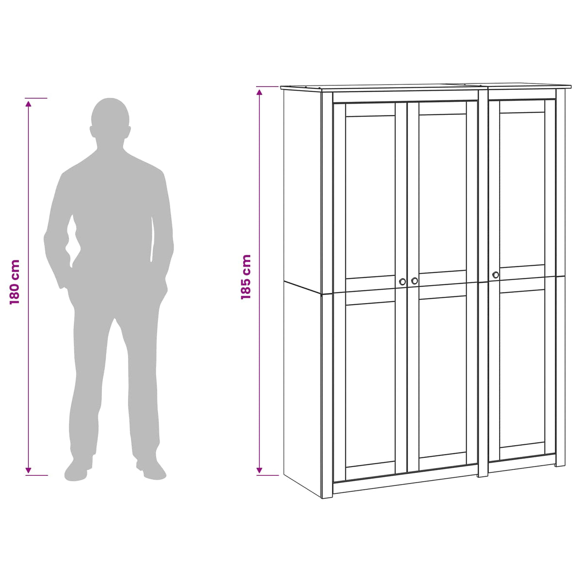 Wardrobe PANAMA Honey 131.5 x 50 x 185 cm Solid Pine Wood