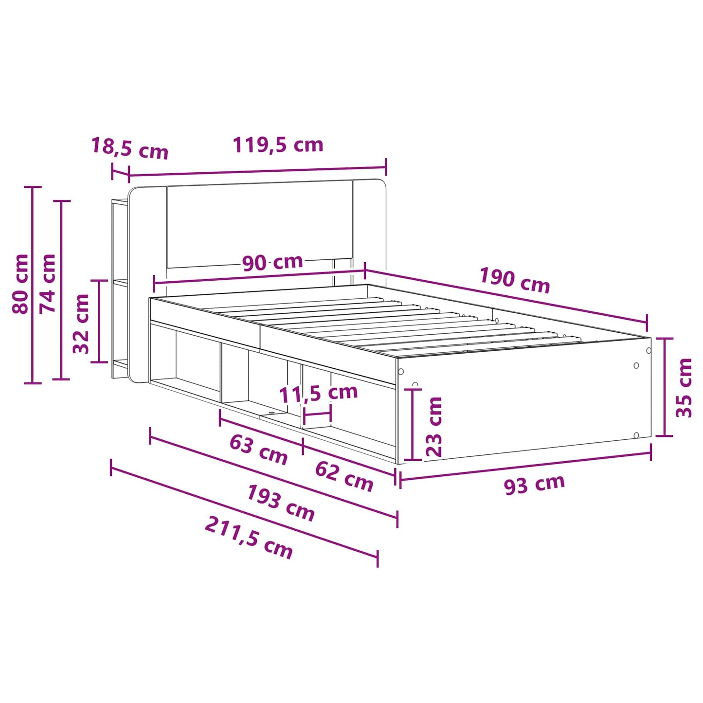 Bed Frame with Storage Old Wood 90 x 190 cm Engineered Wood