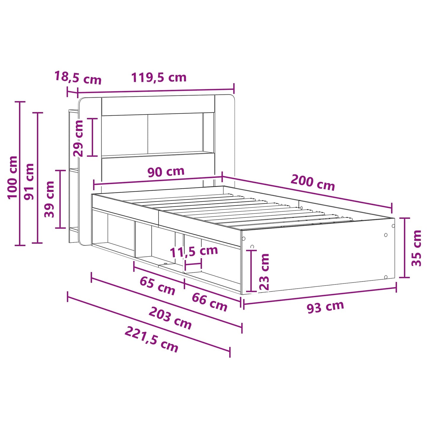 Bed Frame with Storage Artisan Oak 90 x 200 cm Engineered Wood