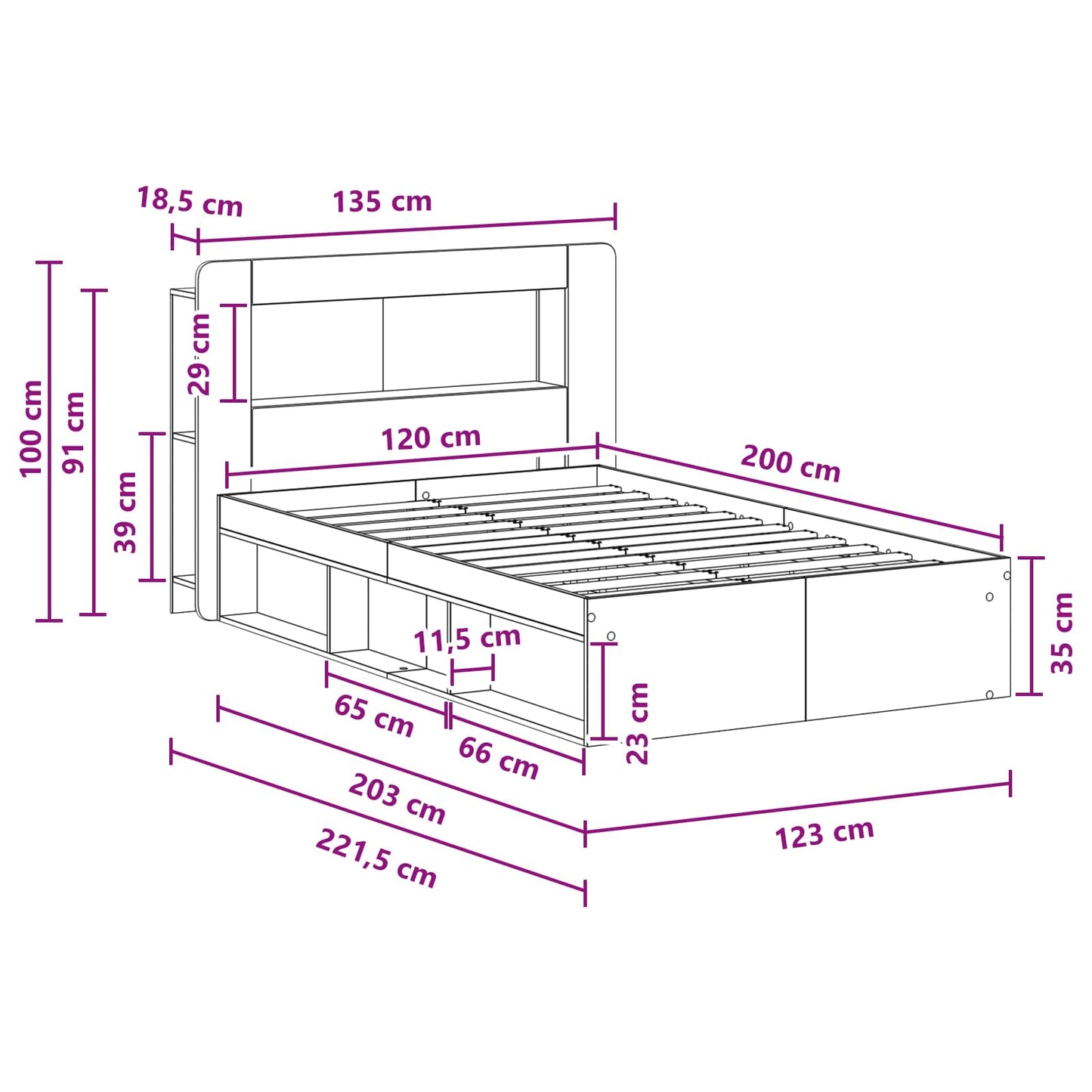 Bed Frame with Storage Artisan Oak 120 x 200 cm Engineered Wood