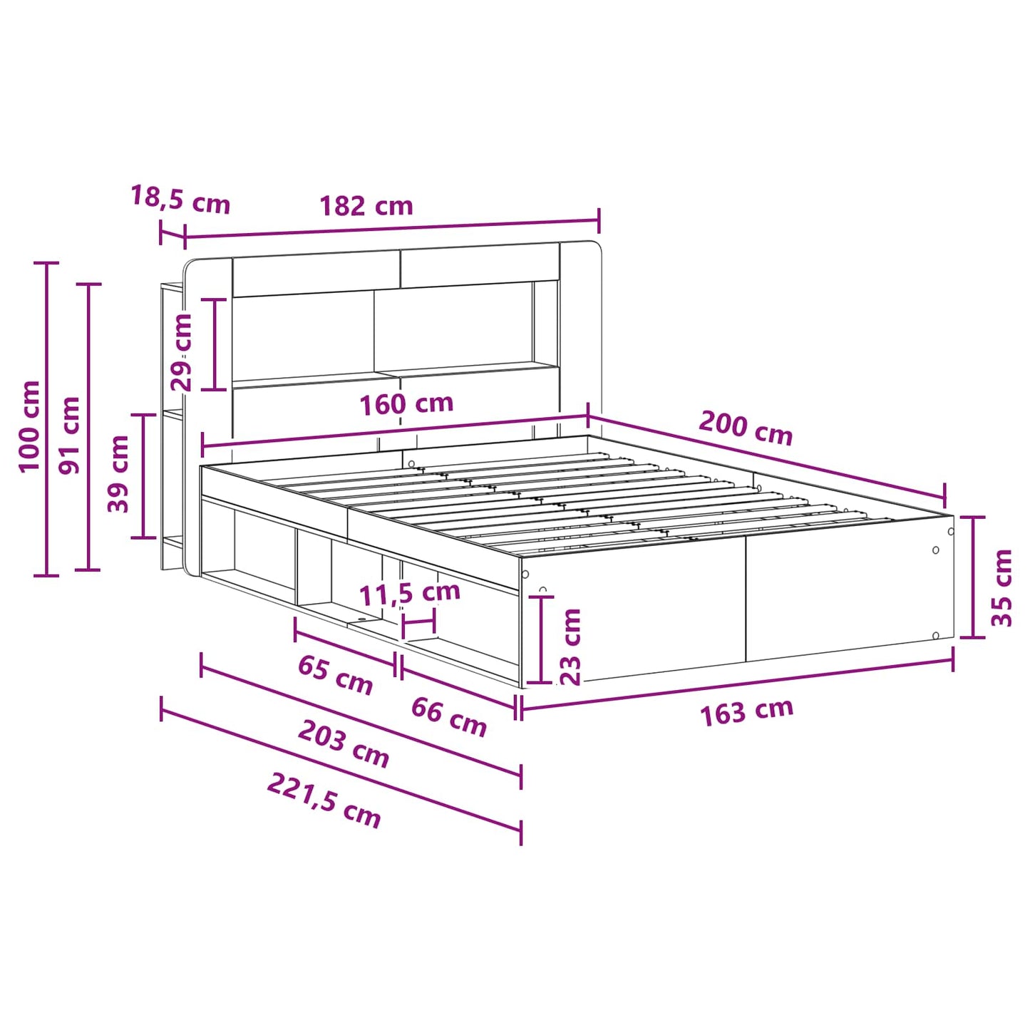 Bed Frame with Storage White 160 x 200 cm Engineered Wood
