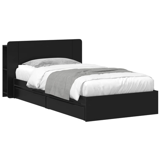 Bed Frame with Storage Black 90 x 190 cm Engineered Wood Bed Frame with Storage Black 90 x 190 cm Engineered Wood