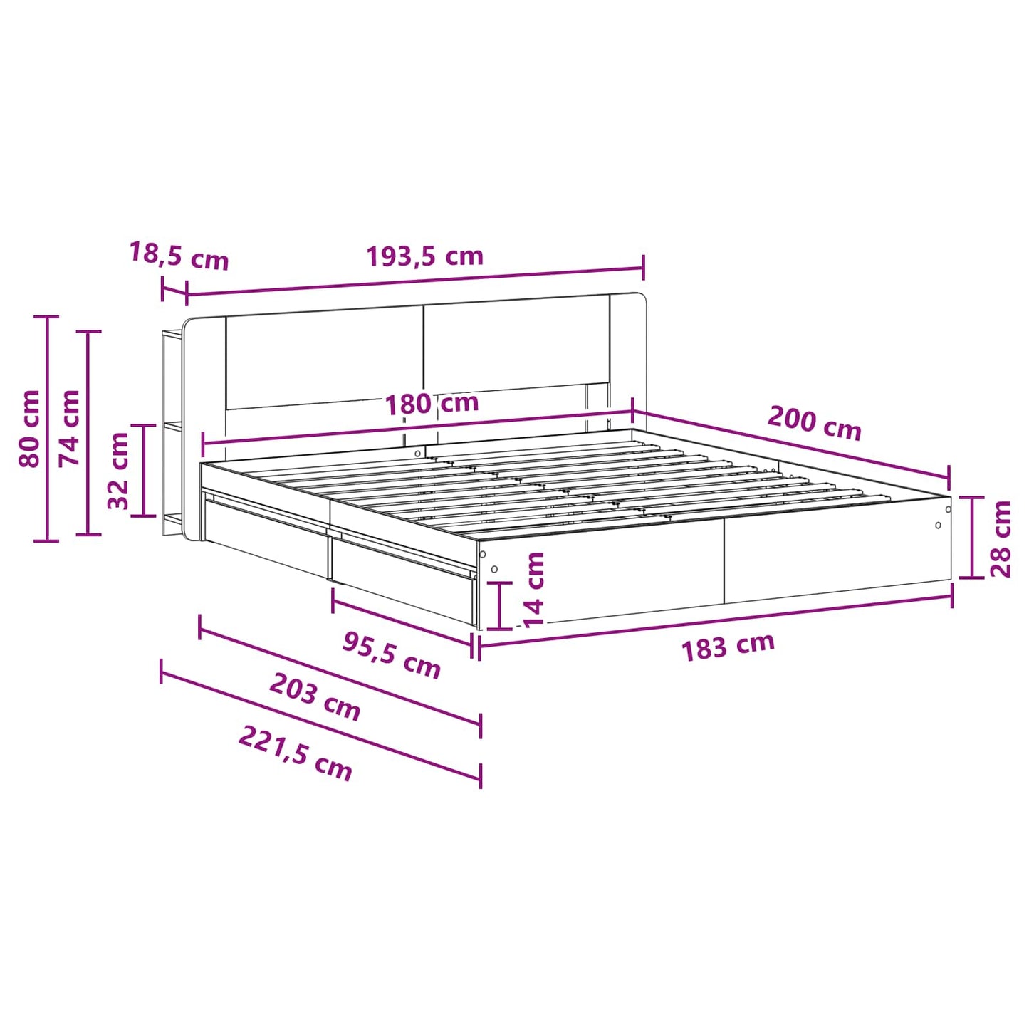 Bed Frame with Storage Sonoma Oak 180 x 200 cm Engineered Wood