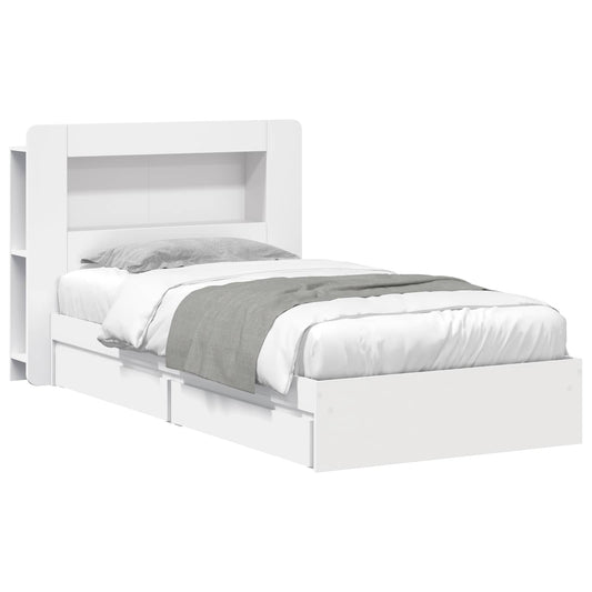 Bed Frame with Storage White 90 x 200 cm Engineered Wood Bed Frame with Storage White 90 x 200 cm Engineered Wood