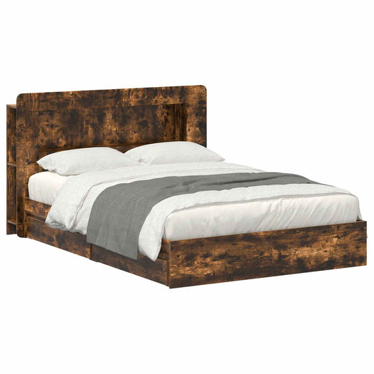 Bed Frame with Storage Smoked Oak 135 x 190 cm Engineered Wood Bed Frame with Storage Smoked Oak 135 x 190 cm Engineered Wood