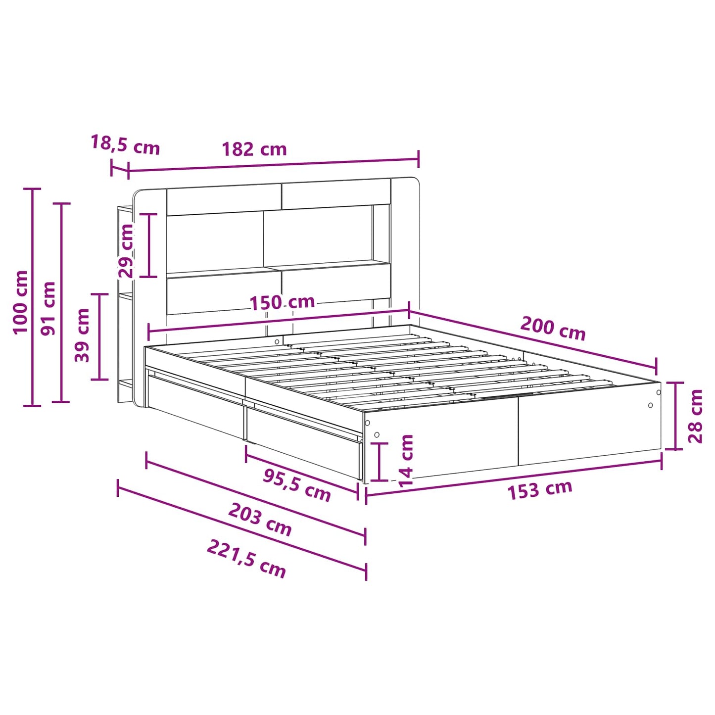 Bed Frame with Storage Sonoma Oak 150 x 200 cm Engineered Wood