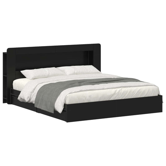 Bed Frame with Storage Black 200 x 200 cm Engineered Wood Bed Frame with Storage Black 200 x 200 cm Engineered Wood