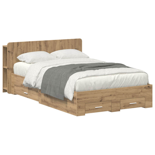 Bed Frame with Storage Artisan Oak 120 x 190 cm Engineered Wood Bed Frame with Storage Artisan Oak 120 x 190 cm Engineered Wood