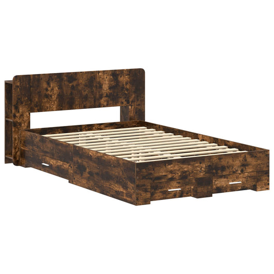 Bed Frame with Storage Smoked Oak 120 x 190 cm Engineered Wood Bed Frame with Storage Smoked Oak 120 x 190 cm Engineered Wood