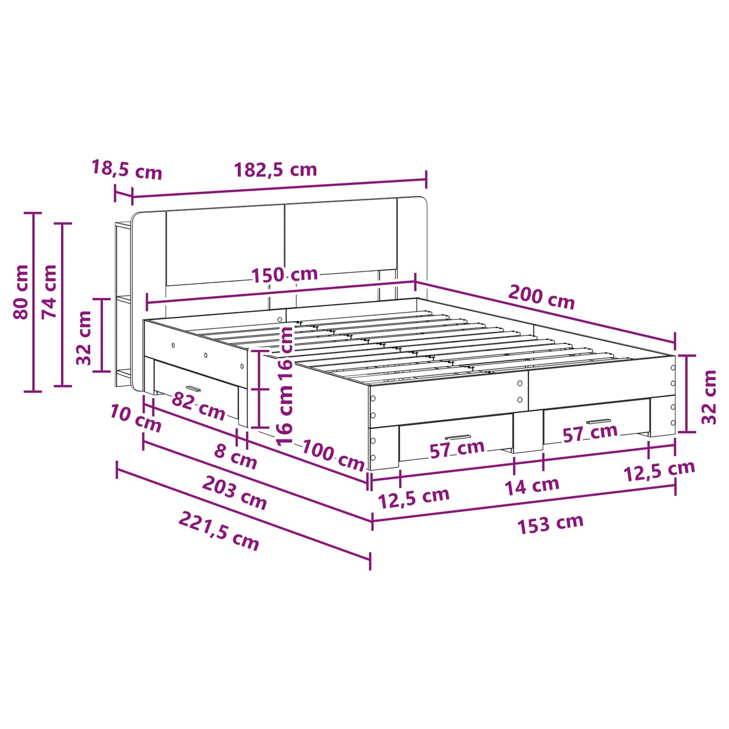 Bed Frame with Storage Smoked Oak 150 x 200 cm Engineered Wood