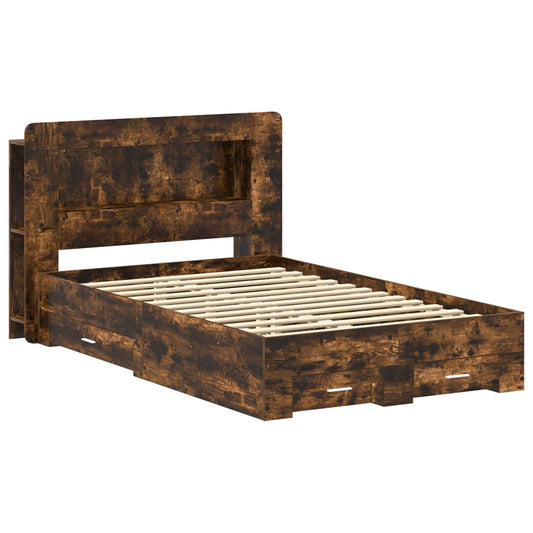 Bed Frame with Storage Smoked Oak 120 x 190 cm Engineered Wood Bed Frame with Storage Smoked Oak 120 x 190 cm Engineered Wood