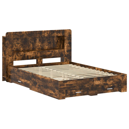Bed Frame with Storage Smoked Oak 150 x 200 cm Engineered Wood Bed Frame with Storage Smoked Oak 150 x 200 cm Engineered Wood
