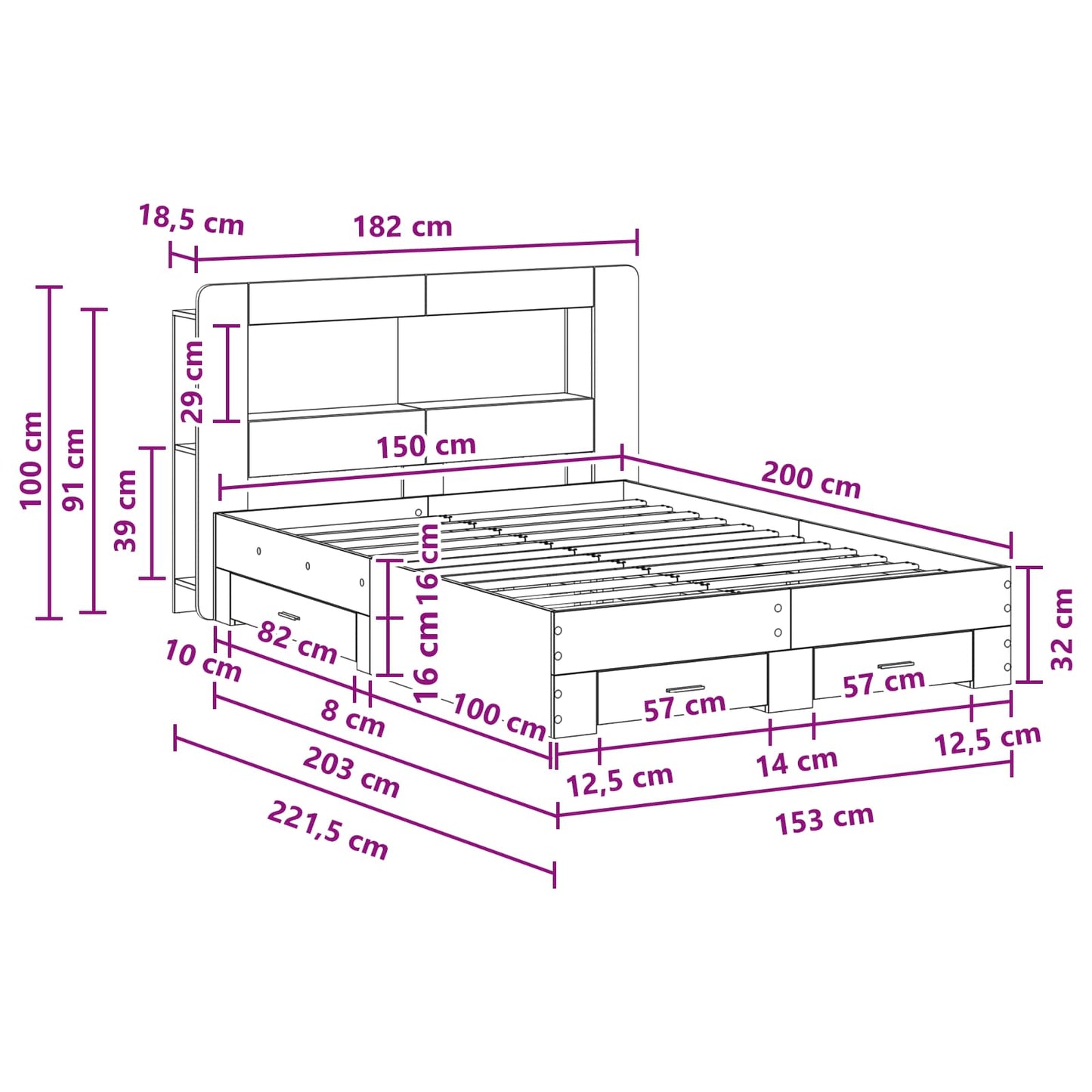 Bed Frame with Storage Sonoma Oak 150 x 200 cm Engineered Wood