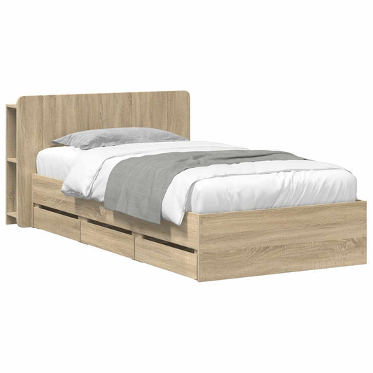 Bed Frame with Storage Sonoma Oak 75 x 190 cm Engineered Wood Bed Frame with Storage Sonoma Oak 75 x 190 cm Engineered Wood